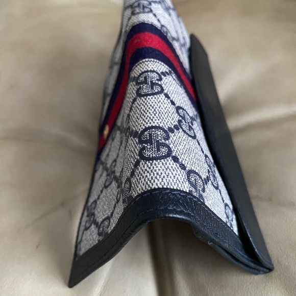 Vintage GUCCI Long Wallet Sherry GG Web Stripe Canvas Leather - Picture 6 of 10